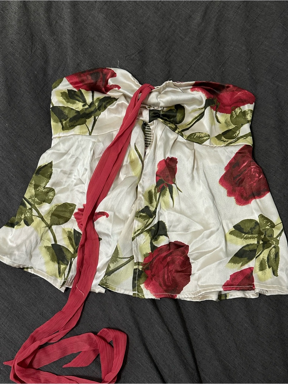 Women's Strapless Floral Bustier Top - Red Rose Print